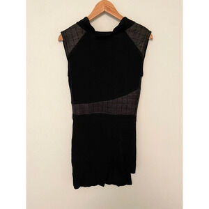 Womens Mini Dress Medium Black Faux Leather Trim Asymmetric Biker Moto Grunge